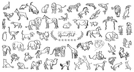 Magnificent Lineart Animals Pack: A diverse collection of animals, beautifully illustrated, capturing the essence of nature's marvels. A curated illustration of an animal's family
