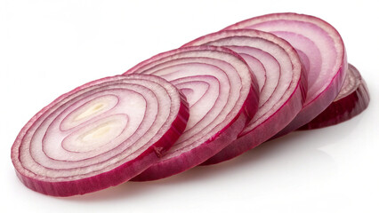 Fototapeta premium Neatly arranged circular red onion slices, perfect for culinary use as a garnish or ingredient.