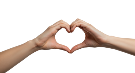 Hands forming heart shape symbol of love and care gesture of affection and kindness on black background on a transparent background