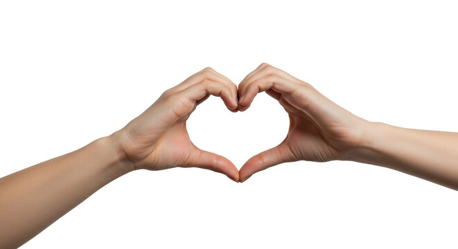 Hands forming heart shape symbol of love and care gesture of affection and kindness on black background on a transparent background - Powered by Adobe