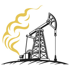 Historical Oil Well Fire with Bright Yellow Flames and Smoke – Vector Scene