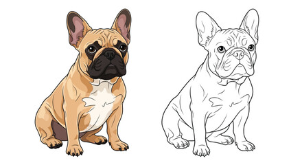 Fototapeta premium French Bulldog Coloring Page with Full Color and Outline Illustration for Fun