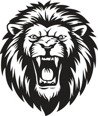 Obraz premium Roaring Lion Head Vector Illustration – Bold Black and White Animal Logo Design