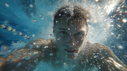Swimmer Emerging from Pool at a Bright Aquatic Center