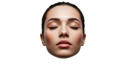 Beautiful woman face with closed eyes skincare and beauty portrait on black background for meditation spa on a transparent background