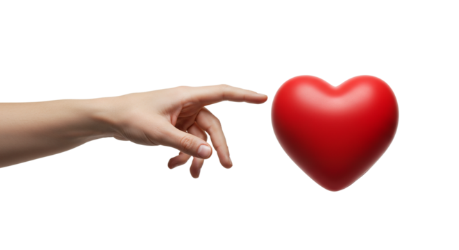 Red heart love concept touching finger valentine's day romantic feeling passion health care symbol 3d render on a transparent background
