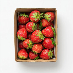 strawberries in a cardboard basket isolated on a white background 