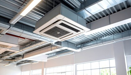 Ceiling HVAC system with modern office.