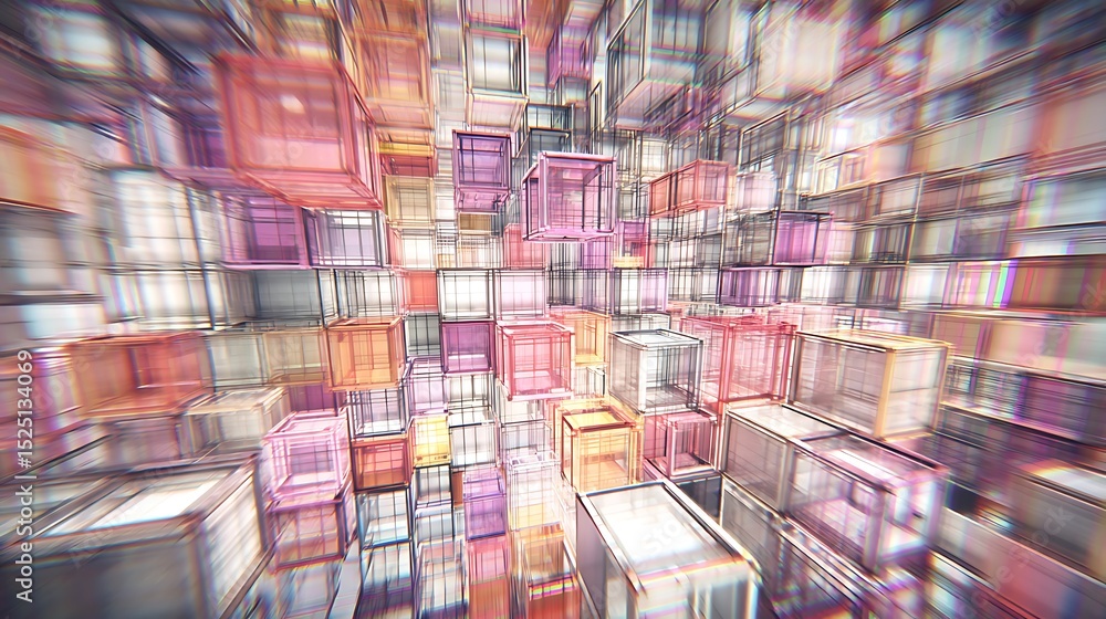 Poster abstract composition of multiple transparent cubes