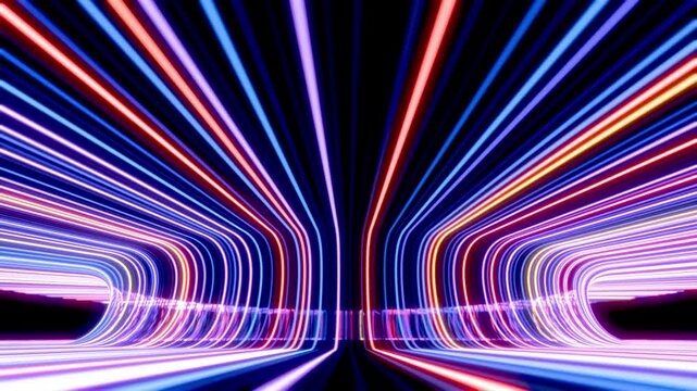 Data flow concept. Fantastic wallpaper. Colored lines. Abstract futuristic neon background with glowing lines. Colored flowing lines. Party or night club screensaver.