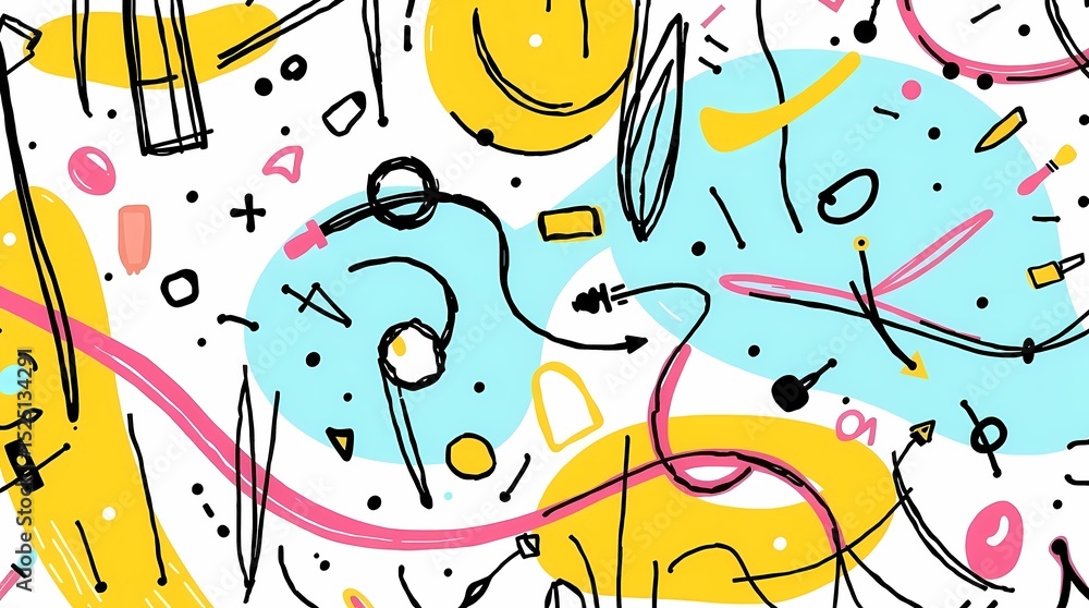 Poster abstract colorful doodle pattern playful shapes and lines