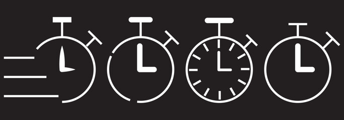 Set of timer, clock flat icon, and time management. Vector. Isolated on Dark Background. EPS 10.