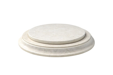 Classic white marble circular platform with subtle veining and polished finish for product display, isolated on a transparent background