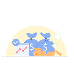 Dollar Coin Bag Illustration with Stack of Money. Safe Investment Concept.