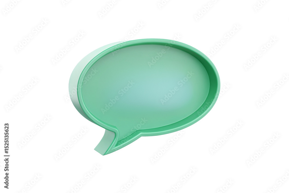 Poster green oval speech bubble with dimensional depth and clean edges for messaging interfaces, isolated o