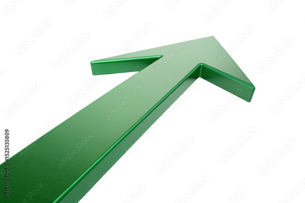 Poster green 3d upward arrow with gradient coloring and modern sleek design pointing upward, isolated on a 