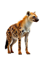 A spotted hyena standing isolated against a in a full body shot looking forward on transparent background