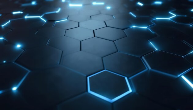 Honeycomb Cyberweb: A detailed, neon-illuminated hexagonal pattern conveys modern tech with a futuristic look. This detailed imagery lends itself well to backgrounds or website interfaces.