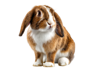 brown and white lop-eared rabbit on transparent background