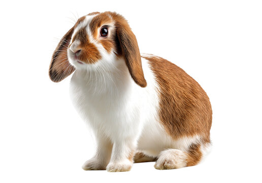 brown and white lop-eared rabbit on transparent background - Powered by Adobe