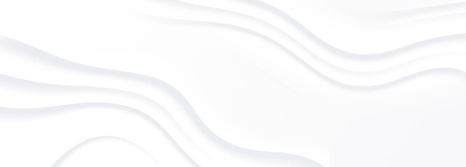 4k Elegant light grey white horizontal background. Wavy flowing lines banner. Digital minimal clean pure universal 3d BG. Soft premium minimalist luxury design template. Blank soft swirl water pattern