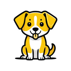 Minimalistic illustration of a happy dog, bold black outlines