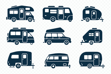 Travel Camping Recreational Vehicle Silhouette Set Vector