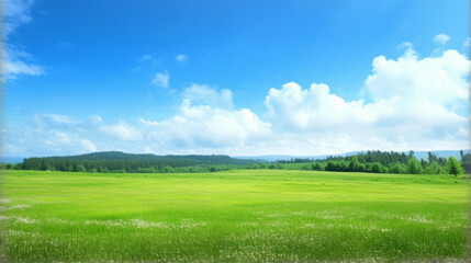 Fototapeta premium Fresh and natural pastoral scenery under a blue sky with white clouds, fresh background