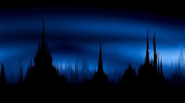 Silhouette city under a dark sky