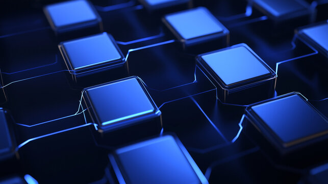 Abstract blue geometric flowchart symbolizing modern corporate efficiency and structured innovation