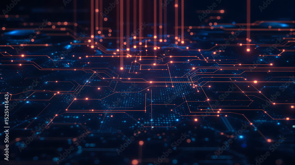 Poster digital network: illustrating the core of digital technology, this captivating image shows a complex
