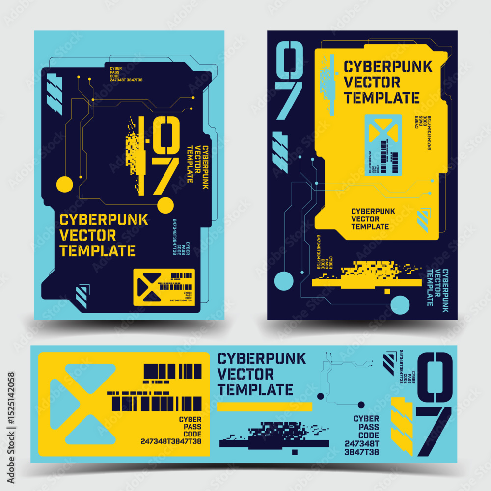 Poster y2k 2000s scifi cyberpunk retro-futuristic layout template set dashboard for ux-ui application, 2d v