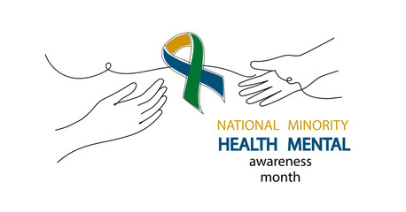 National Minority Mental Health Awareness Month. Flat hand drawn vector illustration