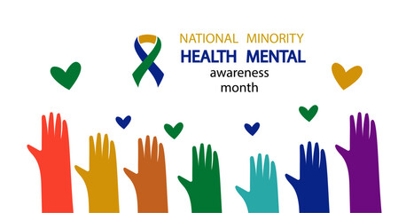 National Minority Mental Health Awareness Month. Flat hand drawn vector illustration