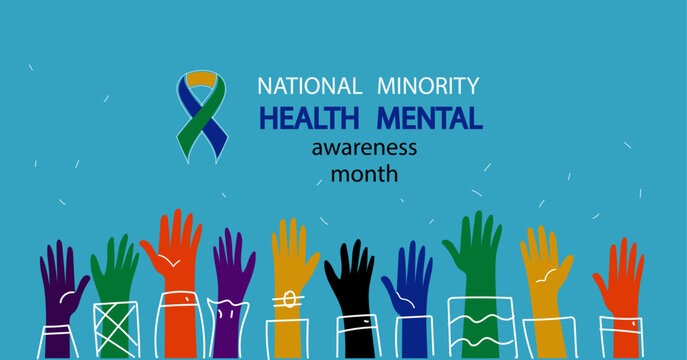 National Minority Mental Health Awareness Month. Flat hand drawn vector illustration