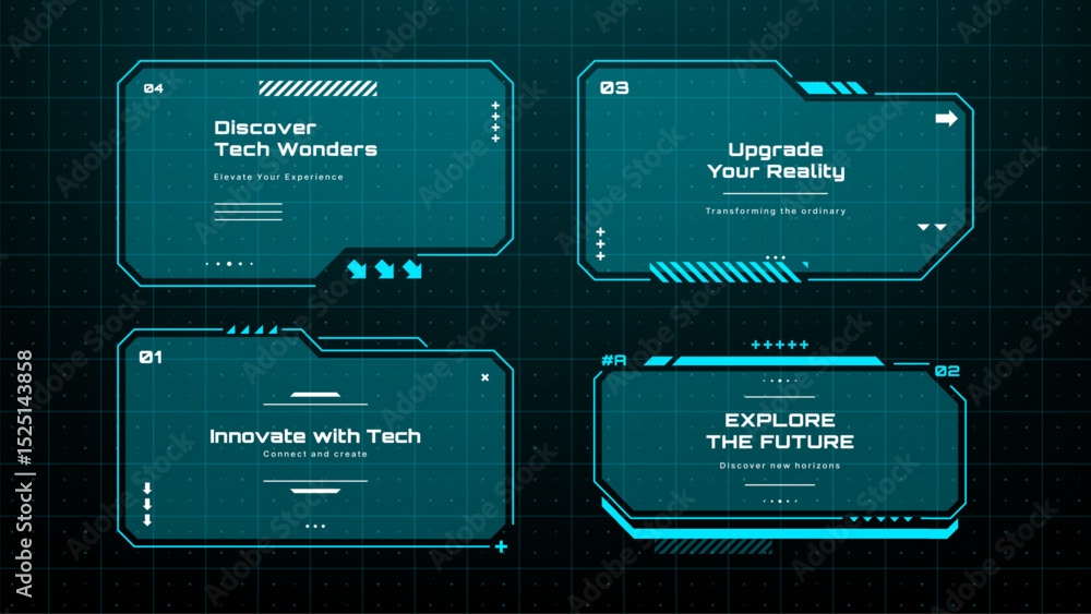 Leinwandbilder futuristic technology design. four blue hud frames for digital interface display. virtual reality co
