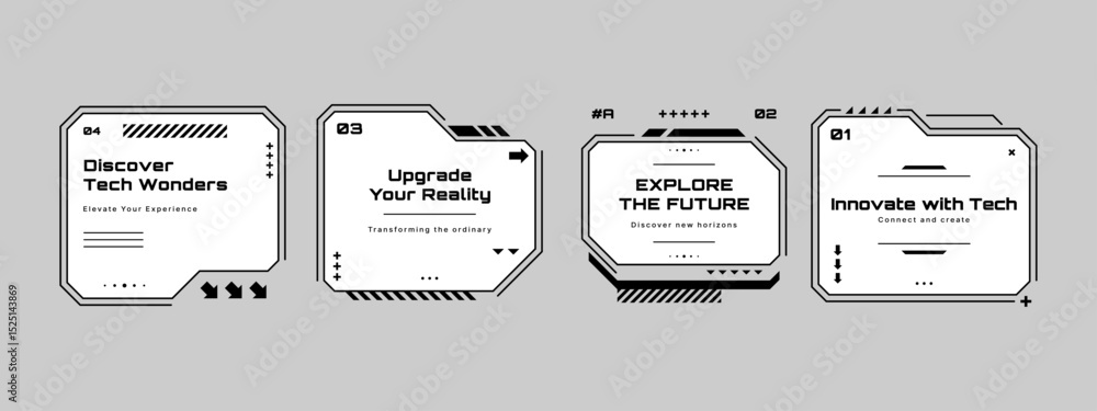 Fototapete Futuristic hud user interface elements with abstract geometric shapes. Modern hud design for technology display and data visualization. Vector graphics. 