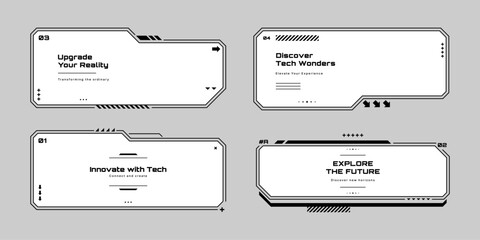 Collection of futuristic head up display vector graphics. Technology interface frames for virtual reality and modern hud interface design. Vector graphics. 