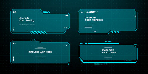 Futuristic hud screen with data displaying innovative technology concepts. Cyberpunk ui display for virtual reality and gaming interface design. Vector graphics. 