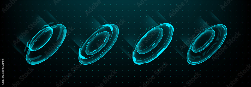 Poster Futuristic hud elements or hi tech portal in blue light. Abstract digital interface and virtual reality concept for game and app. Modern technology concept. Vector graphics