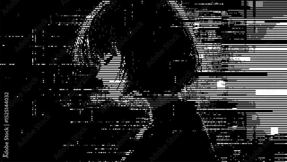 Poster girl with pixelated glitch effect on black background. abstract digital noise art. distorted portrai