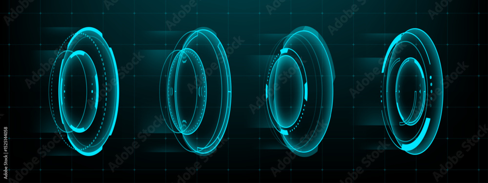 Aufkleber Futuristic hud elements or hi tech portal in blue light. Abstract digital interface and virtual reality concept for game and app. Modern technology concept. Vector graphics