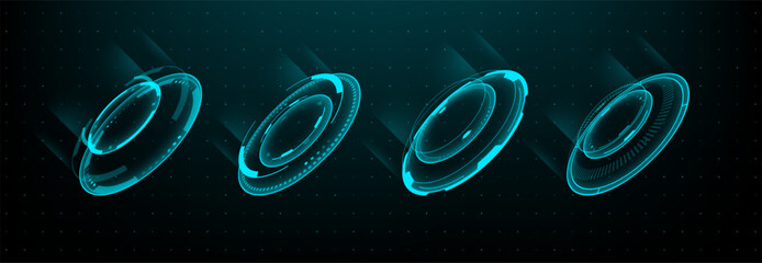 Futuristic hud elements or hi tech portal in blue light. Abstract digital interface and virtual reality concept for game and app. Modern technology concept. Vector graphics © hiten666