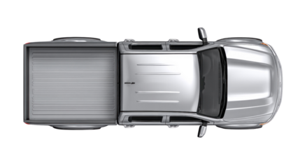 Silver Truck: Top view of a sleek, silver truck showcasing its design and utility, perfect for illustrating concepts related to transportation and vehicle