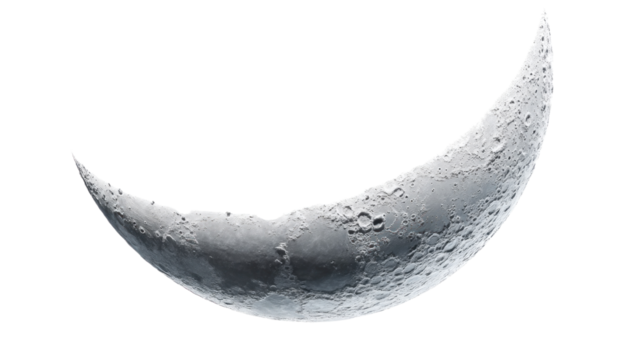 Crescent Moon: A stunningly detailed image of a crescent moon, showcasing its textured surface and subtle gradations of light and shadow, inviting contemplation and a sense of wonder.