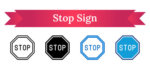 Stop Sign Multi Style - Octagonal stop sign, representing critical safety alerts or operational halts
