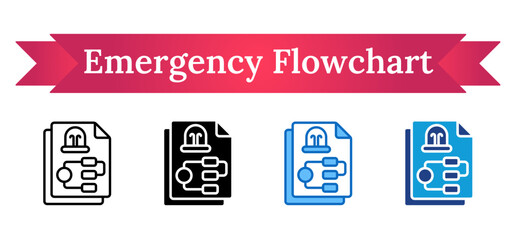 Emergency Flowchart Multi Style - A safety flowchart document with emergency light icon indicating response procedures or evacuation planning