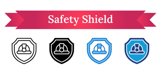 Safety Shield Multi Style - Shield with safety helmet inside, representing protection against workplace hazards and compliance assurance