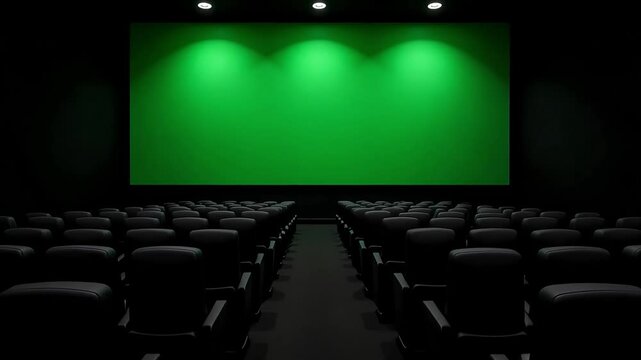 Movie theater green screen background for film production and video editing use cases