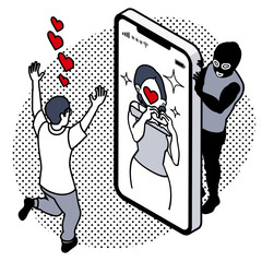 Romance Scam: Man in Love with a Woman on His Phone, Watched by a Scammer